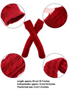 Calentadores de brazos de punto trenzado para mujer, rojo, marrón, gris, sin costuras, acrílicos, guantes largos sin dedos/manguitos para brazos - Product Image 4
