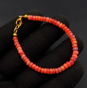 Natural Ethiopian Opal Roundel Beads Gold Plated Multi <b>Fire</b> Opal Bracelet Unisex Gift - Product Image 5