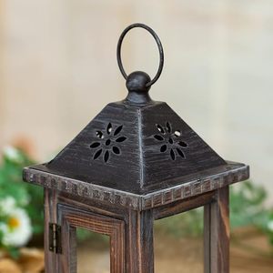 Lanterne en bois rustique, lanterne décorative en verre pour la maison, centre de table de mariage - Product Image 2