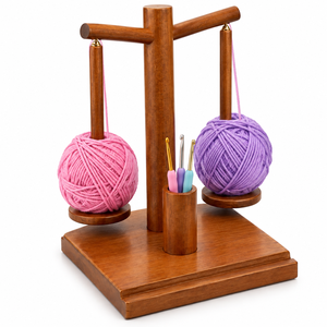 Wooden T-Shaped Yarn Holder Double Tier <b>Storage</b> <b>Rack</b> With Crochet Hooks Organizer For Knitting Craft Supplies - Product Image 1