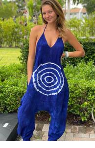 Womens Tie Dye Polyester/Rayon Halter <b>Jumpsuit</b> Sleeveless Boho <b>Harem</b> Regular Fit Casual Summer Breathable Style - Product Image 3