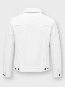 Chaqueta Vaquera Blanca para Hombre, 100% Algodón, Corte Regular, Cierre de Botones, Estampado, Estilo Casual Urbano, Resistente al Viento para Otoño - Product Image 4