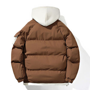 Blouson matelassé à capuche pour homme, marron, avec blocs de couleur, coupe ample, épais, pour l'hiver, en duvet, décontracté, avec empiècements, chaud - Product Image 2