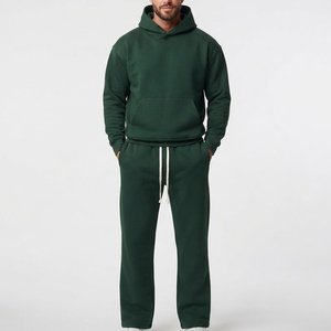 Nouvel ensemble de survêtement vert foncé à capuche pour homme, manches longues, couleur unie, décontracté, avec poches latérales et taille à cordon, idéal pour l'automne - Product Image 1