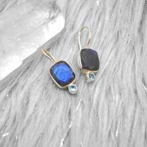 Labradorite Blue Topaz Drop Earrings Sterling Silver Teardrop December Birthstone Jewelry For Women - Product Image 2