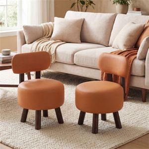 Poggiapiedi Piccolo in Ecopelle Arancione, Design Minimalista, Capacità di Carico 150 kg, per Ingresso e Uso Alberghiero - Product Image 2