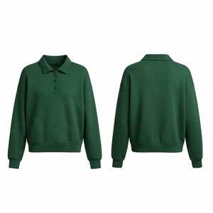 Polo Sweatshirt Oversize Tendance à Manches Longues en Mélange de Coton Décontracté, Style Streetwear Ample Couleur Unie - Product Image 5
