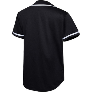 Solid Black Baseball Jersey with White Trim Classic Button Down V Neck Performance <b>Athletic</b> Shirt Uniform - Product Image 4