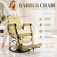 Fauteuil de Barbier Hydraulique de Luxe Crème avec Cadre Doré, Inclinable, avec Repose-Pieds pour Salon de Coiffure Professionnel