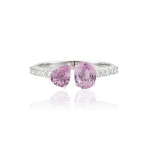 ดีไซน์สวยงามน่าหลงใหล แหวนทองคำขาว 14K ประดับไพลินสีชมพูและเพชร Toi et Moi แบบเปิด  สินค้าขายดี งานจิวเวลรี่สั่งทำพิเศษ - Product Image 1