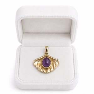 Natural Amethyst Seashell Pendant Gold Tone Ocean Inspired Gemstone Shell <b>Necklace</b> Beach Jewelry Gift for Women Her - Product Image 5