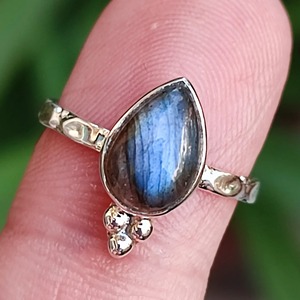<b>Labradorite</b> <b>Ring</b> 925 Sterling Silver Handmade Boho Statement Promise Jewelry for Women Natural Pear Shape Gemstone Jewelry - Product Image 3