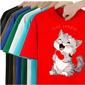 T-shirt à manches courtes pour homme imprimé chat de dessin animé mignon, col rond, coupe classique, décontracté, 100% coton jersey, impression numérique sur le devant - Product Image 2