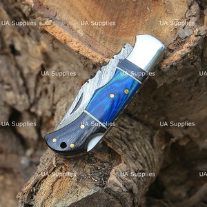 Excellent Quality UA Supplies Industrial Grade Damascus Steel Folding <b>Knife</b> Clip Point Blade Leather Sheath OEM Available 1 Year - Product Image 6