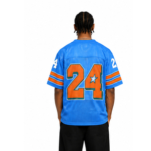 เสื้อฟุตบอลตาข่ายสีน้ำเงินแบบยูนิเซ็กซ์ ปี 2026 หมายเลข 24 ลายทางสีส้ม คอจีน แขนสั้น ระบายอากาศได้ดี พิมพ์ลาย โพลีเอสเตอร์ - Product Image 2