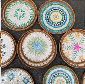 ถาดเสิร์ฟหวายทำมือรักษ์โลกประดับมุก |   ถาดกาแฟสานลายดอกไม้จากเวียดนาม - Product Image 6
