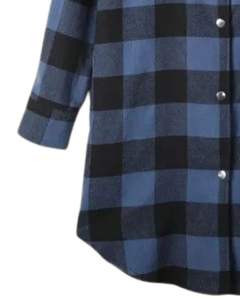 Vestido Camisero Largo a Cuadros Azul y Negro Personalizado para Mujer, Estilo Túnica Casual con Botones, Holgado y Suave de Algodón y Lino - Product Image 5