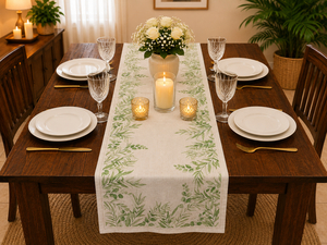 Floral Leaf Table <b>Runner</b> Linen Look Dining Table Mat Wedding <b>Kitchen</b> Party Decoration - Product Image 1