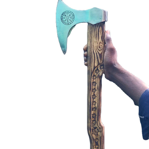 Handmade <b>Axe</b> D2 Steel Blade Wood <b>Handle</b> With Leather Sheath Outdoor Knife - Product Image 1