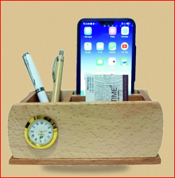 Organiseur de bureau en bois avec horloge et porte-stylos pour usage professionnel - Product Image 6