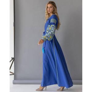 Vestido Boho Bordado de Ucrania para Mujer, Azul y Amarillo, Cintura Natural, Casual, 100% Algodón - Product Image 3