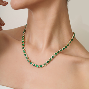 High Grade Factory Custom Products 18K <b>Real</b> Yellow Gold Zambian <b>Emerald</b> & Diamond Halo Tennis <b>Necklace</b> Wedding Jewelry - Product Image 4