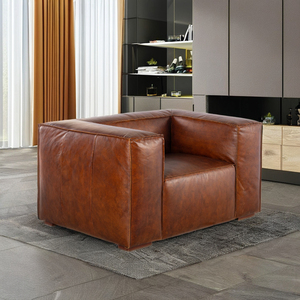 Fauteuil contemporain en cuir marron avec pieds en bois massif, canapé individuel confortable pour salon et appartement - Product Image 6