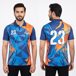 Maillot de cricket personnalisé Australie, col polo, sublimation, uniforme d'équipe, séchage rapide, respirant, design bleu-orange, OEM - Product Image 5