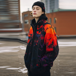 Men's Winter Sherpa <b>Lined</b> Stand Collar Oversize Zipper Fleece <b>Jacket</b> Sublimation Printing Eco-Friendly Breathable Streetwear - Product Image 1