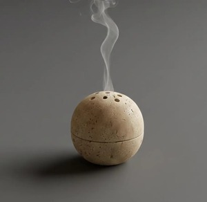 Elegant Custom Resin Travertine Mabkhara Luxury Arabic Incense Burner for <b>Oud</b> <b>Bakhoor</b> Home Decoration and Hospitality - Product Image 2