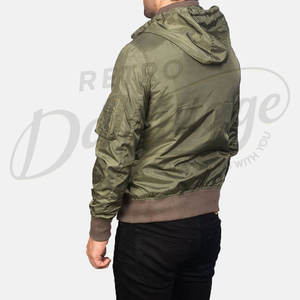 Chaqueta Bomber Verde Oliva para Hombre, con Capucha Desmontable, Resistente al Viento, Estilo Casual, con Bolsillo con Cremallera en la Manga - Product Image 2