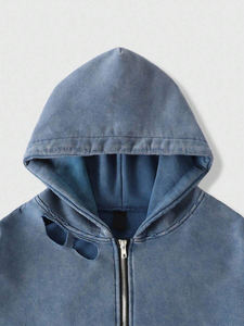 Sweat-shirt à capuche zippé pour homme style Grunge Punk, avec poches, délavé à l'acide, effet usé, pour l'automne - Product Image 3