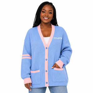 Personnalisez les logos sur des pulls à col en V de haute qualité pour les logos de sororités/fraternités/écoles/collèges/universités, cardigans tricotés avec logos. - Product Image 1