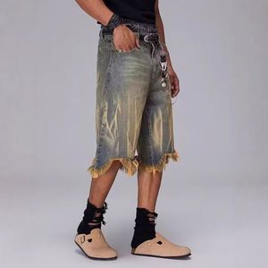 <b>Mens</b> Vintage Grunge Denim Jorts Medium Blue Yellow Mud Dyed Overdyed Baggy Oversized Fit Frayed Raw Hem Streetwear Apparel - Product Image 5
