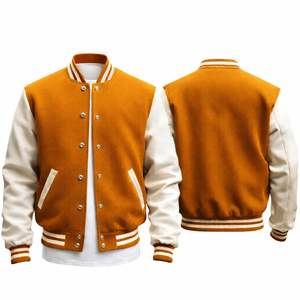 Blouson universitaire unisexe streetwear personnalisé de haute qualité pour le printemps et l'automne, avec lettres appliquées et design color block sur le devant, 100% coton - Product Image 1