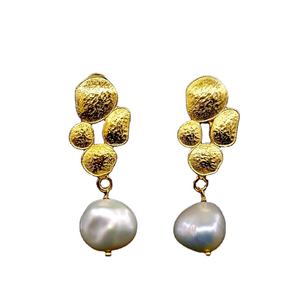 Boucles d'oreilles en perles baroques, en argent Sterling 925, ajustables, en or pur, offre spéciale Boucles d'oreilles en perles baroques, bijou tendance et à la mode, nouvelle collection - Product Image 1