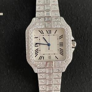 Full Iced Out Baguette <b>Diamond</b> Stainless Steel Mechanical Automatic <b>Watch</b> Luxury Square Modern Elegant Hip Hop - Product Image 5