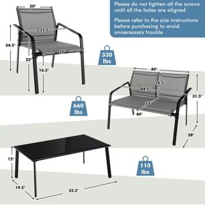 Set di 4 pezzi di mobili da giardino con bracciolo divanetti e tavolo di vetro per ponte - Product Image 5
