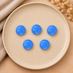 <b>Blue</b> Chalcedony Full Moon Face 15mm Gemstone Carving Pendant for Jewelry Making <b>Crystal</b> Healing Reiki Energy Wholesale - Product Image 1