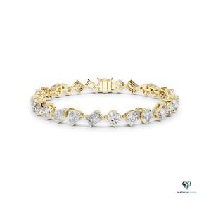 10.29 TCW Multi-Shape Lab Grown Diamond Bracelet in 18K <b>Solid</b> <b>Gold</b>, Round Heart Emerald Pear Marquise Link Bracelet, 6.5 Inch - Product Image 2