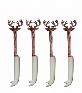 <b>Cheese</b> <b>Knife</b> <b>Set</b> Of 4 With Deer Head Handles Stainless Steel Blade Metal Construction Durable For <b>Cheese</b> Serving Use And Hotel - Product Image 1