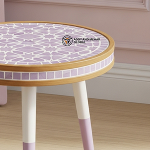 Designer Lavender Meena Wooden <b>Stool</b> – Contemporary Decorative Furniture - Product Image 2