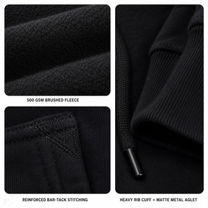 Sweat à capuche ample en coton épais avec poche kangourou et cordon de serrage, avec patch appliqué personnalisé, vente en gros - Product Image 6