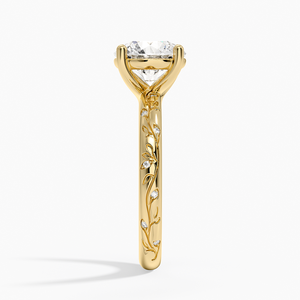 Anillo de Diamante Solitario con Grabado de Enredadera Botánica - Product Image 3