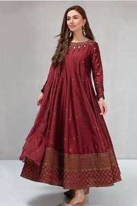 Robes de luxe fantaisie en dentelle pour femmes pakistanaises/indiennes, décontractées, longues, coupe trapèze, 100% coton, autres robes pour femmes - Product Image 2