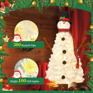 4ft Pre-Lit Snowman Shaped Christmas <b>Tree</b> with 100 Lights 380 <b>Branch</b> Tips PVC Festive Artificial Xmas <b>Tree</b> - Product Image 6