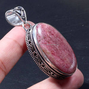 Colgante de Plata de Ley 925 sólida hecho a mano, colgante de plata hecho a mano, joyería de rodonita, joyería antigua hecha a mano, regalo para cumpleaños - Product Image 3