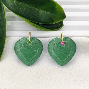 Green Onyx Heart Carving Pendant 20mm Heart Shape Handmade Carved Charms Gold Plated Pendants For Jewelry Making Suppliers - Product Image 2