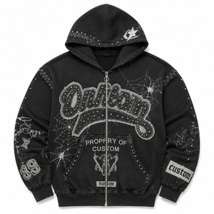 Sudadera con capucha extragrande con cremallera, bordado de telaraña gótica con pedrería, estilo Y2K, ropa urbana, venta al por mayor, ODM - Product Image 2