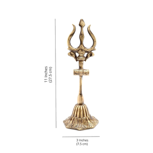 Trishul de Latón con Estatua de Damru, Tridente del Dios Shiva, Ídolo Decorativo para el Hogar, Templo, Puja, Mandir, Decoración Religiosa Hindú - Product Image 3